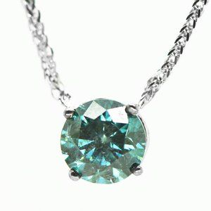 Solitaire Diamond Pendant Necklace 0.91 Carat Round Green VS2 14K White Gold